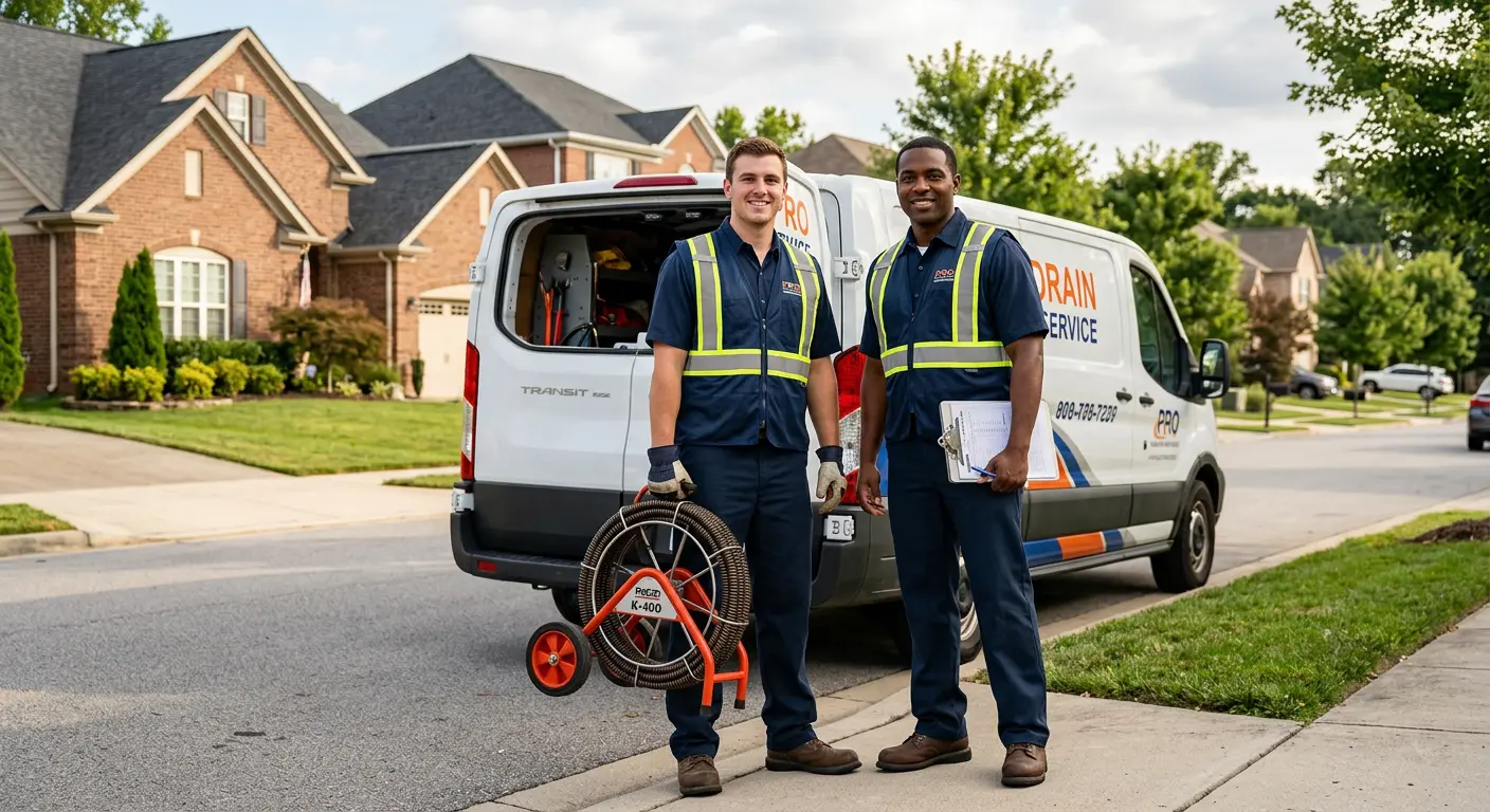 Sewer and drain service team with equipment ready for work in Imperial